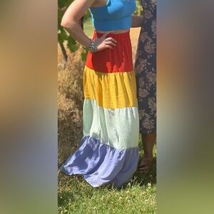 Eesome Multicolor Tiered Maxi Skirt